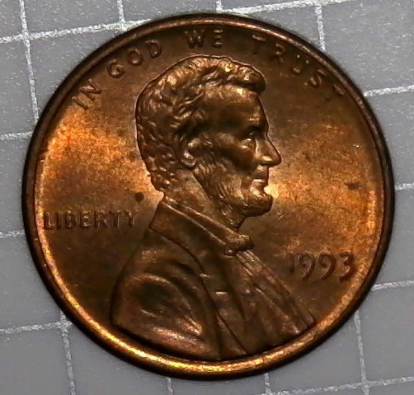 1993-P-Lincoln-Cent-With-Retained-Interior-Die-Break,-And-Die-Dents